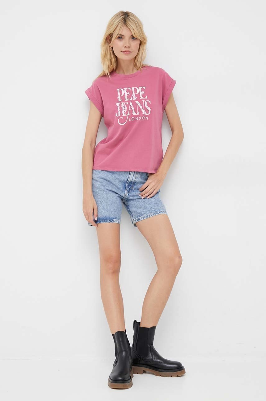 

Хлопковая футболка Pepe Jeans Linda цвет розовый