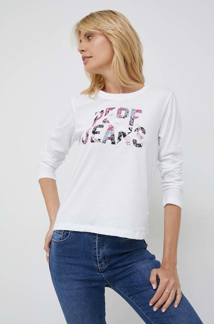 

Бавовняний лонгслів Pepe Jeans Luna колір білий