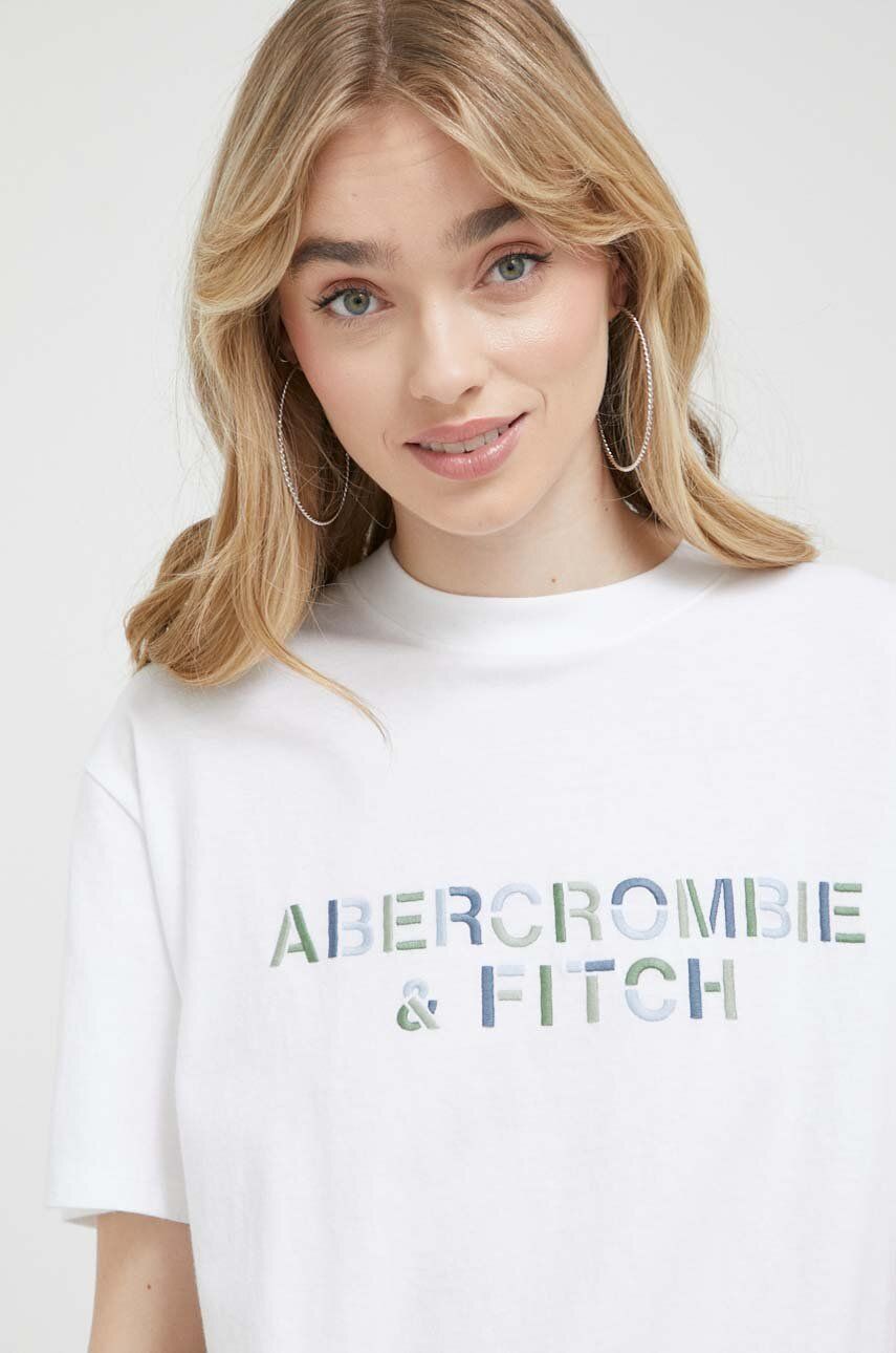 Abercrombie & Fitch tricou din bumbac culoarea alb