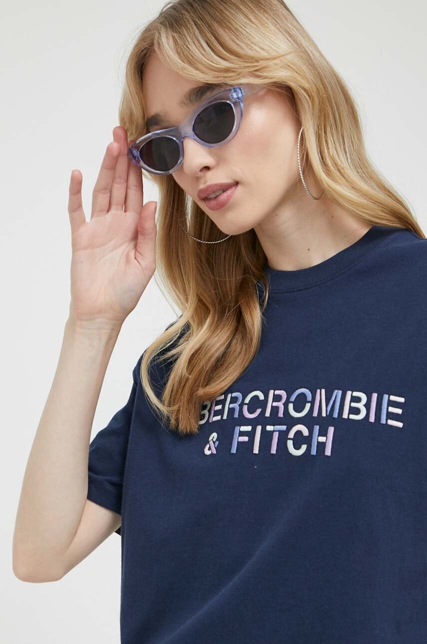 

Памучна тениска Abercrombie & Fitch в тъмносиньо, Тъмносин