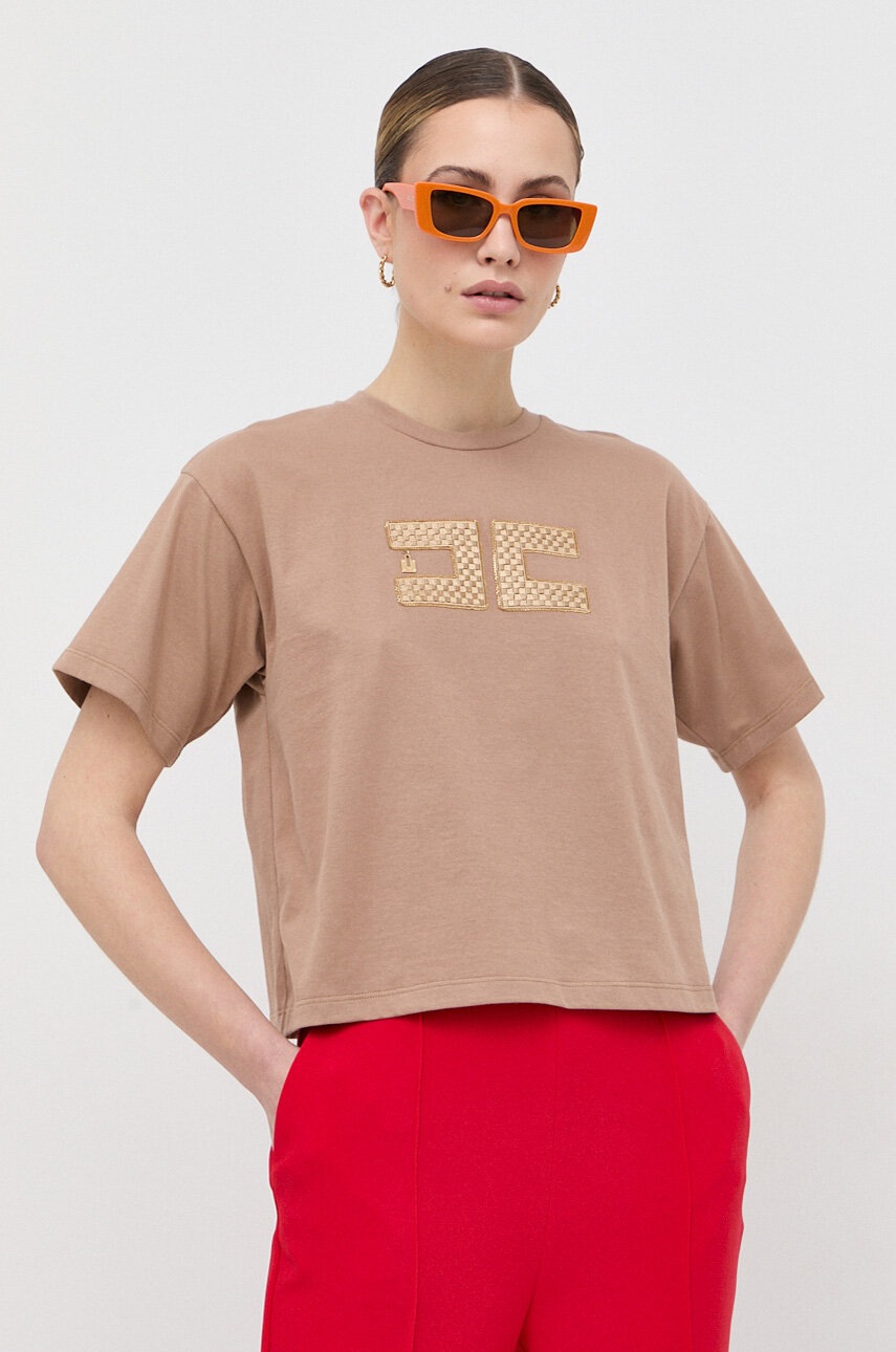 

Хлопковая футболка Elisabetta Franchi цвет бежевый