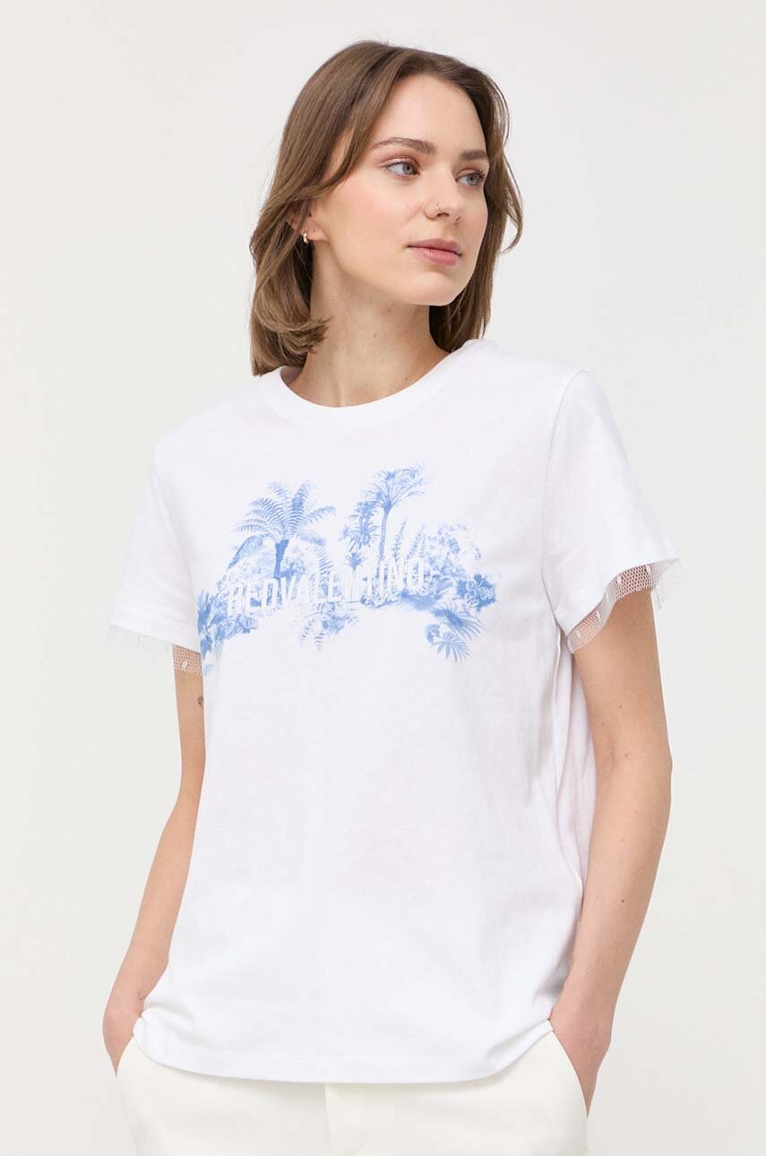 

Памучна тениска Red Valentino в синьо, Син