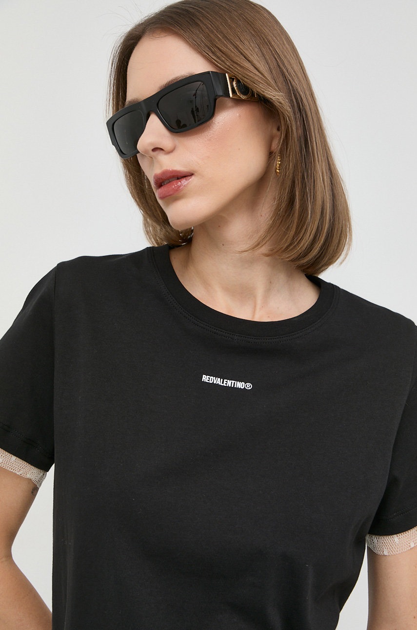 

Памучна тениска Red Valentino в черно, Черен