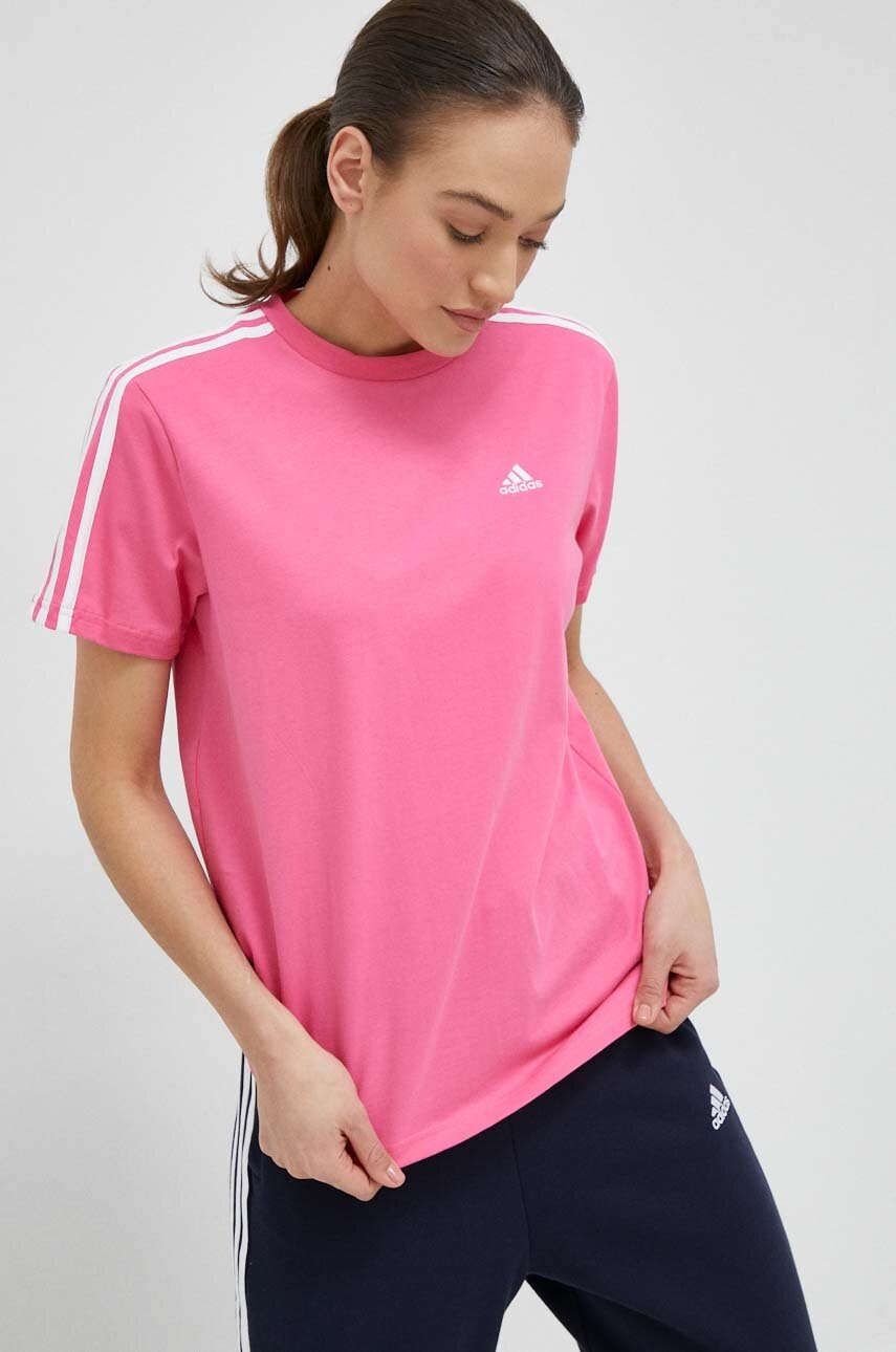 

Хлопковая футболка adidas цвет розовый