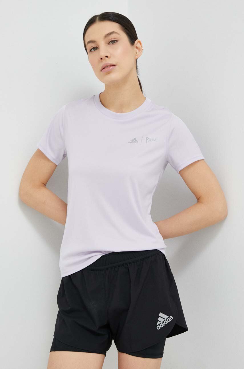 Levně Běžecké tričko adidas Performance x Parley fialová barva