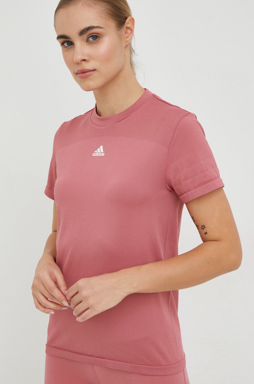 Tréninkové tričko adidas Performance růžová barva - růžová -  77 % Recyklovaný polyester