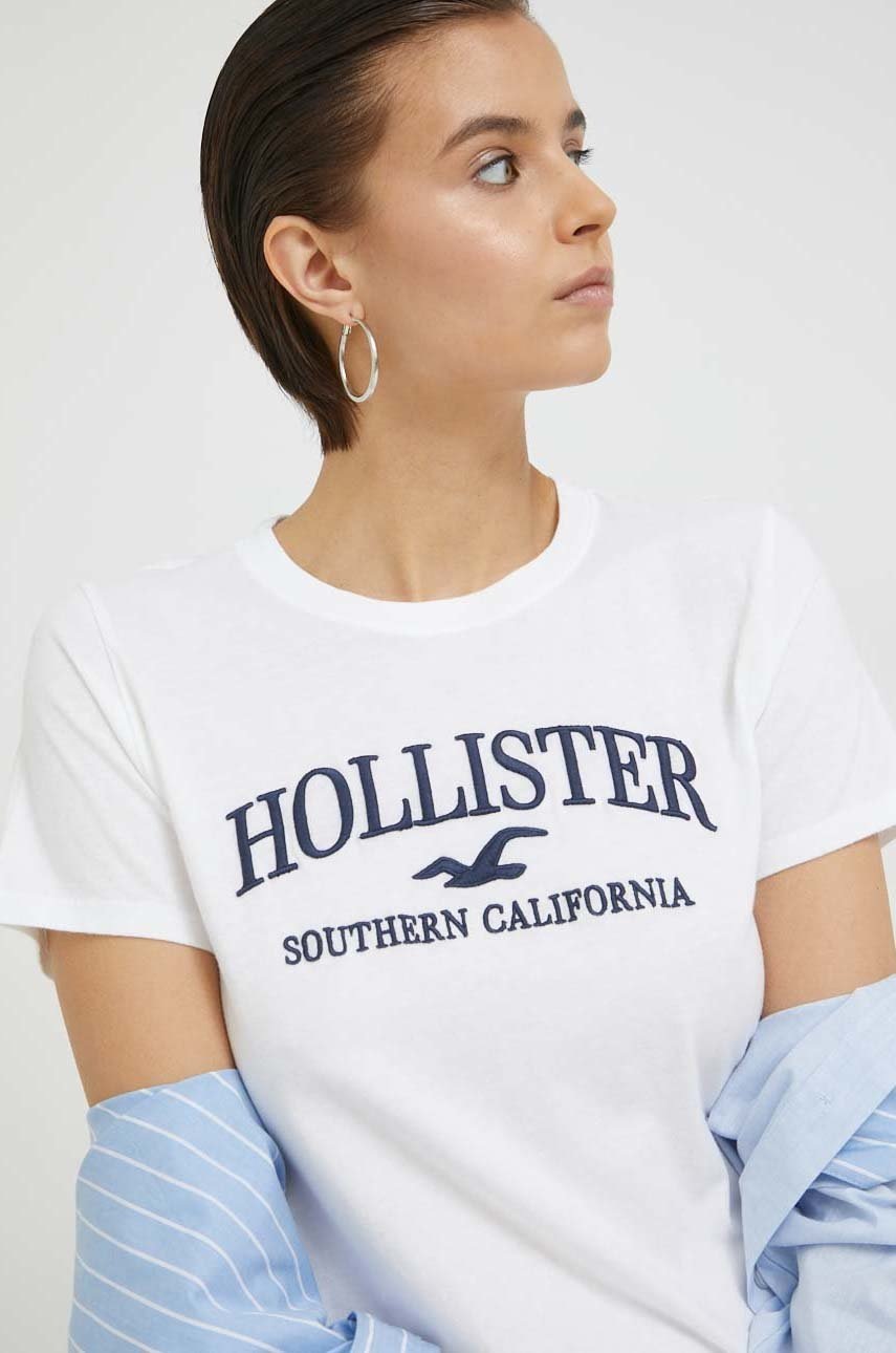

Памучна тениска Hollister Co. в бяло, Бял