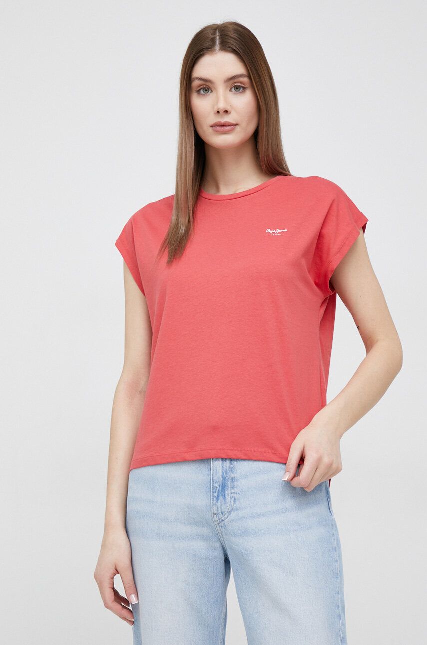 Levně Bavlněné tričko Pepe Jeans Bloom červená barva