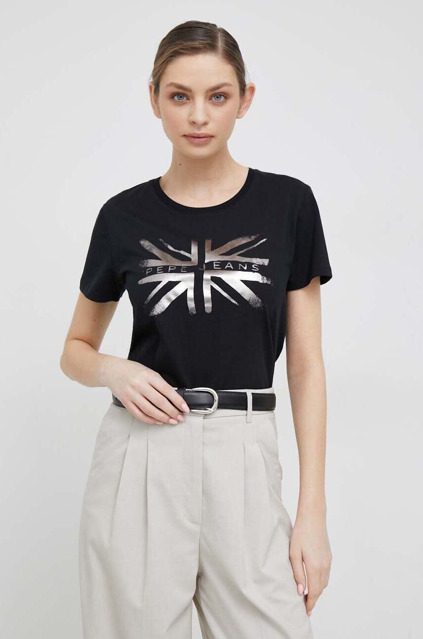 

Памучна тениска Pepe Jeans Lali в черно, Черен