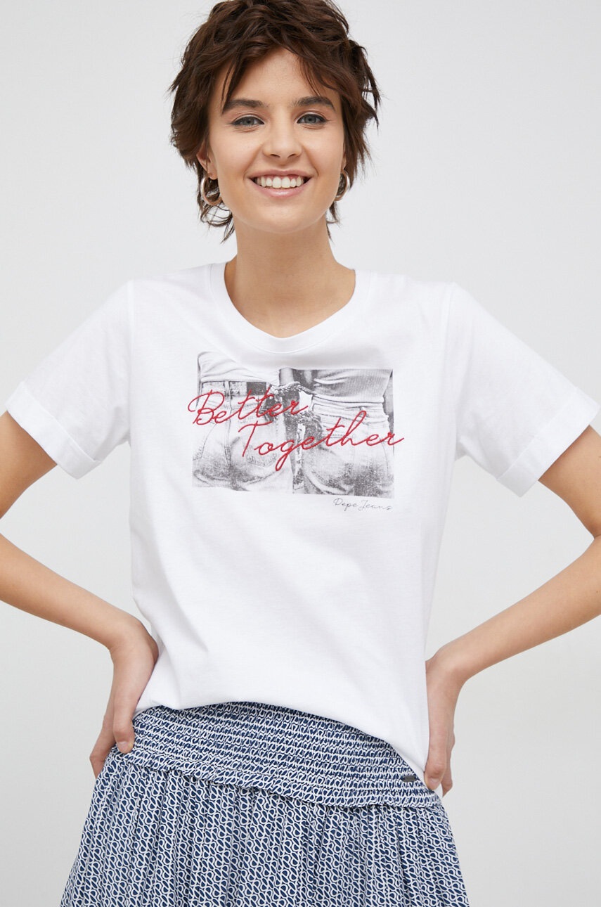 

Памучна тениска Pepe Jeans Nicole в бяло, Бял