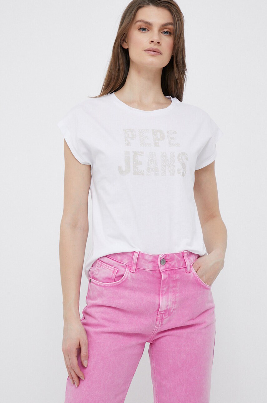 

Памучна тениска Pepe Jeans в бяло, Бял
