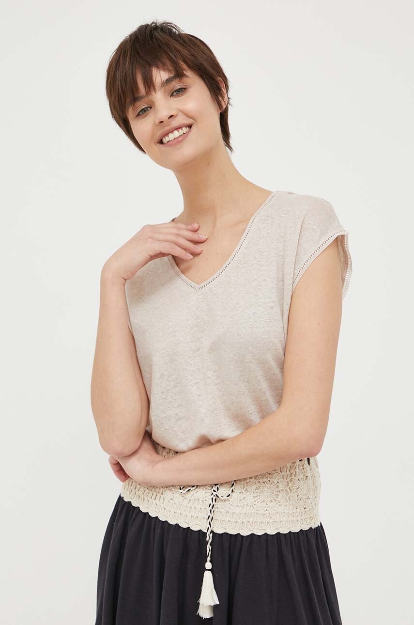 

Лляна футболка Pepe Jeans Orly колір бежевий