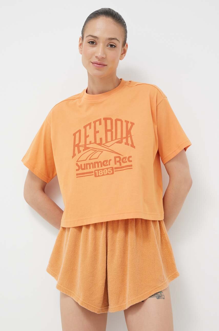 

Хлопковая футболка Reebok цвет оранжевый