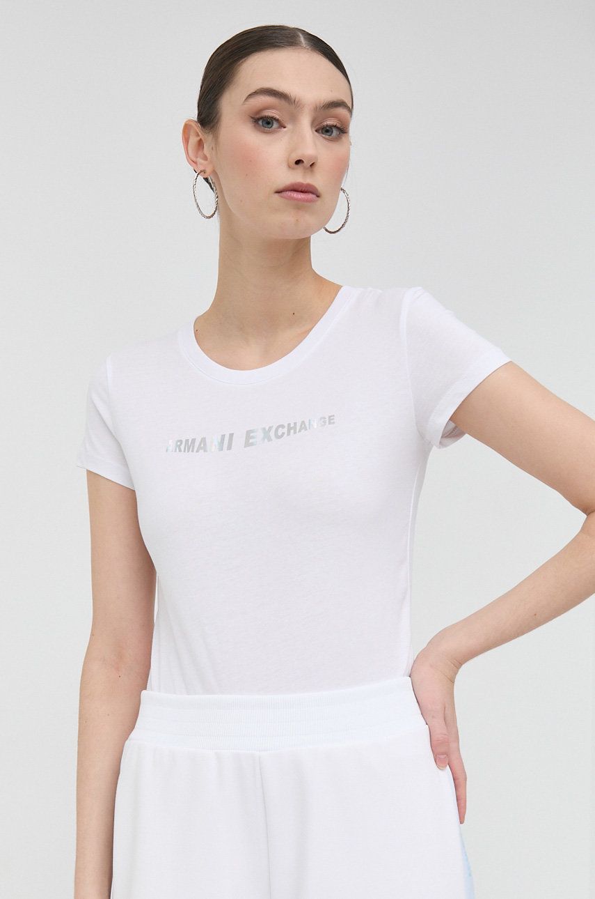 Bavlněné tričko Armani Exchange bílá barva - bílá -  100 % Bavlna
