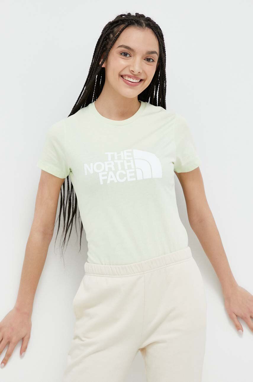 Levně Bavlněné tričko The North Face zelená barva