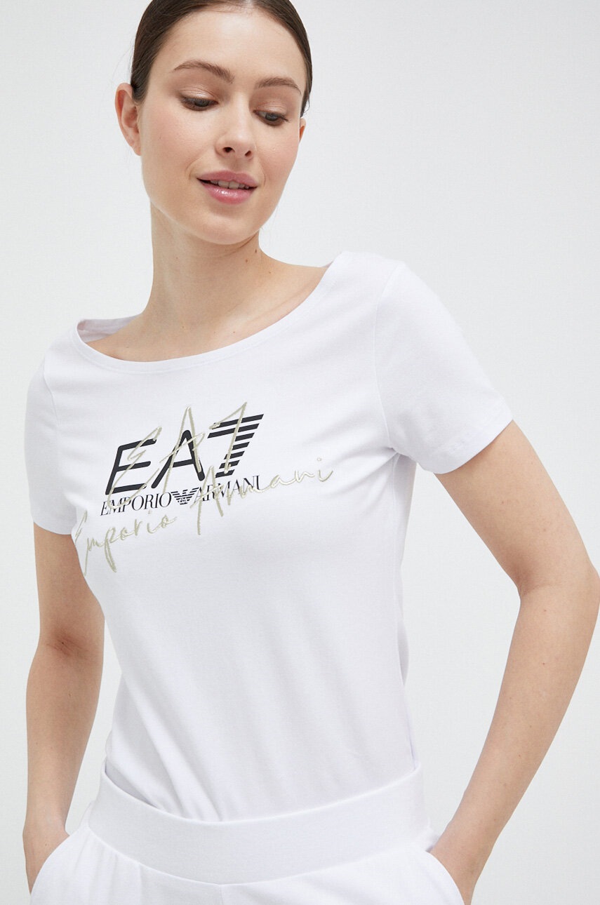 

Тениска EA7 Emporio Armani в бяло, Бял