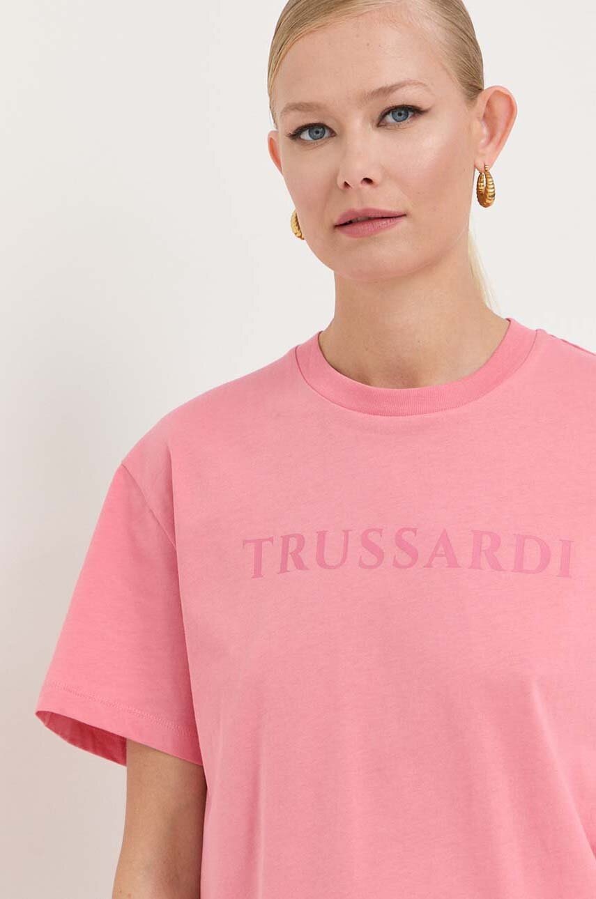 

Памучна тениска Trussardi в розово, Розов