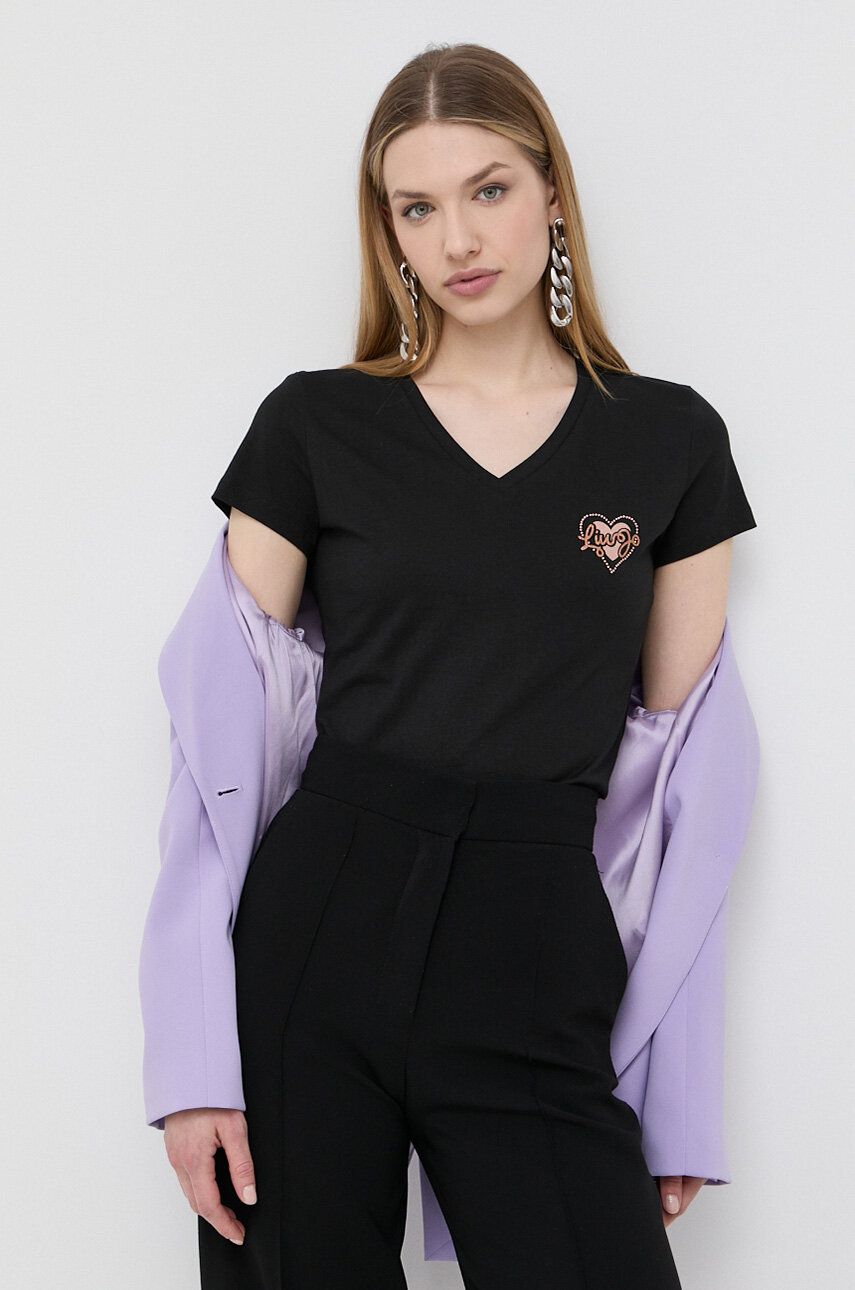 Levně Bavlněné tričko Liu Jo černá barva