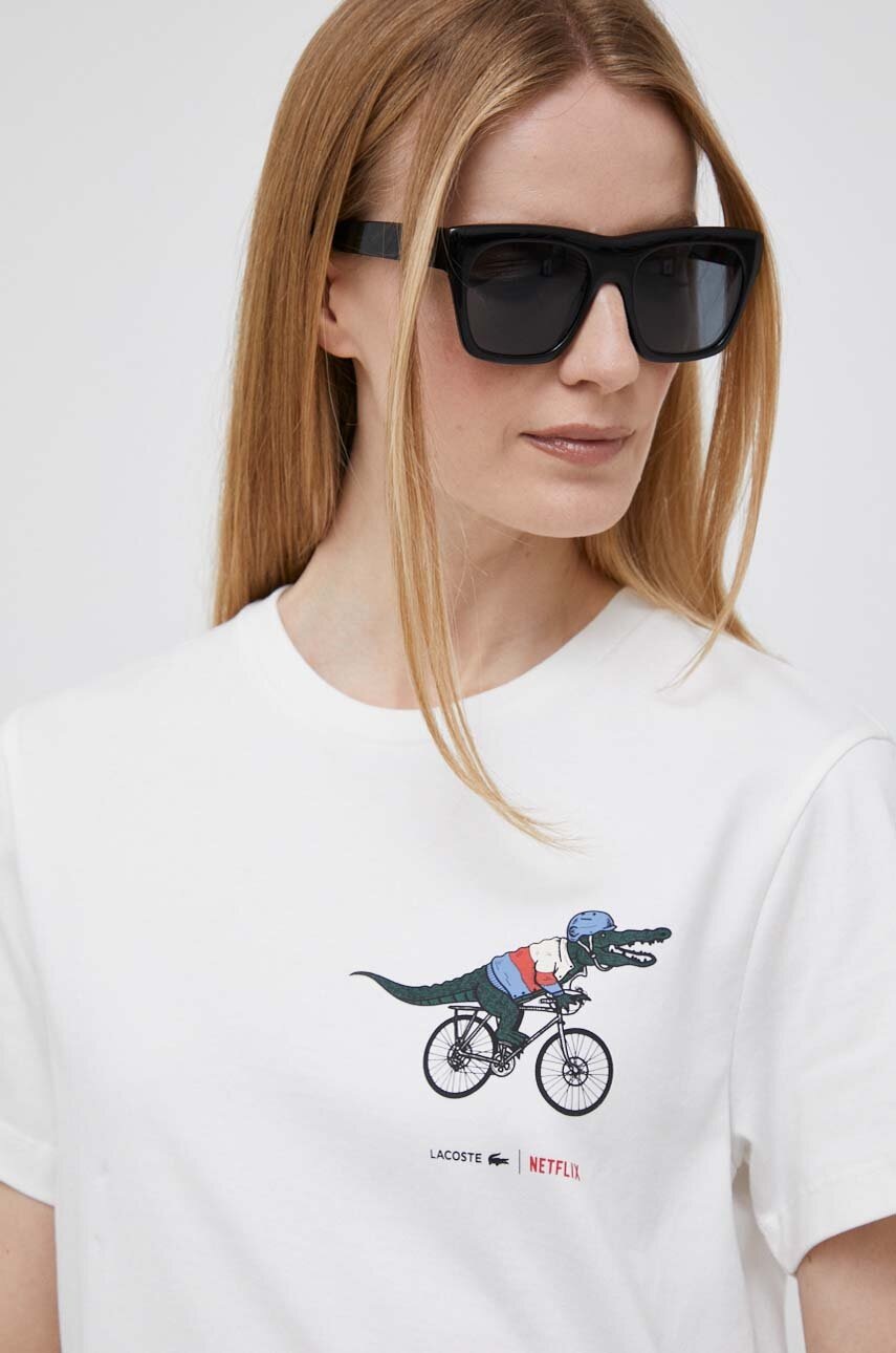 

Памучна тениска Lacoste x Netflix в бяло, Бял