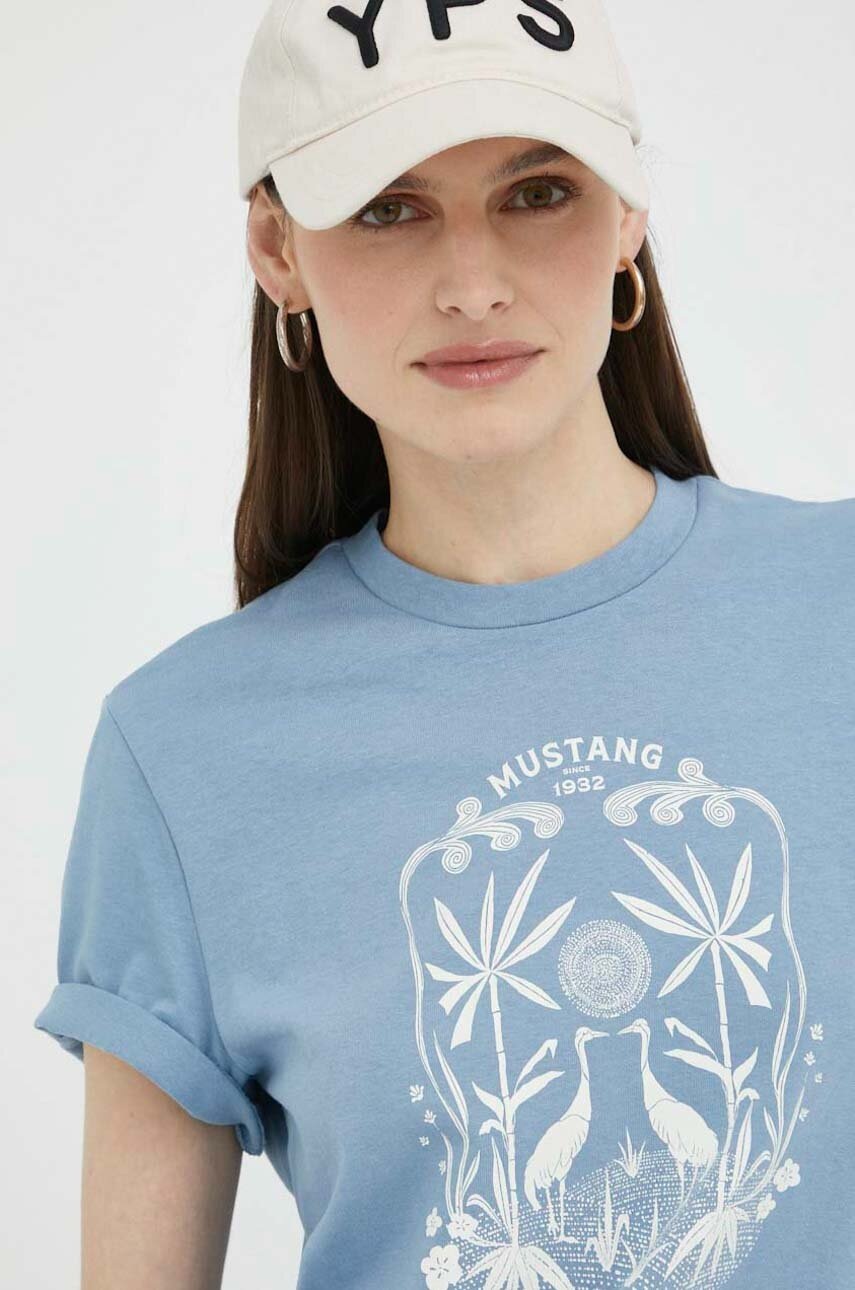 

Памучна тениска Mustang в синьо, Син