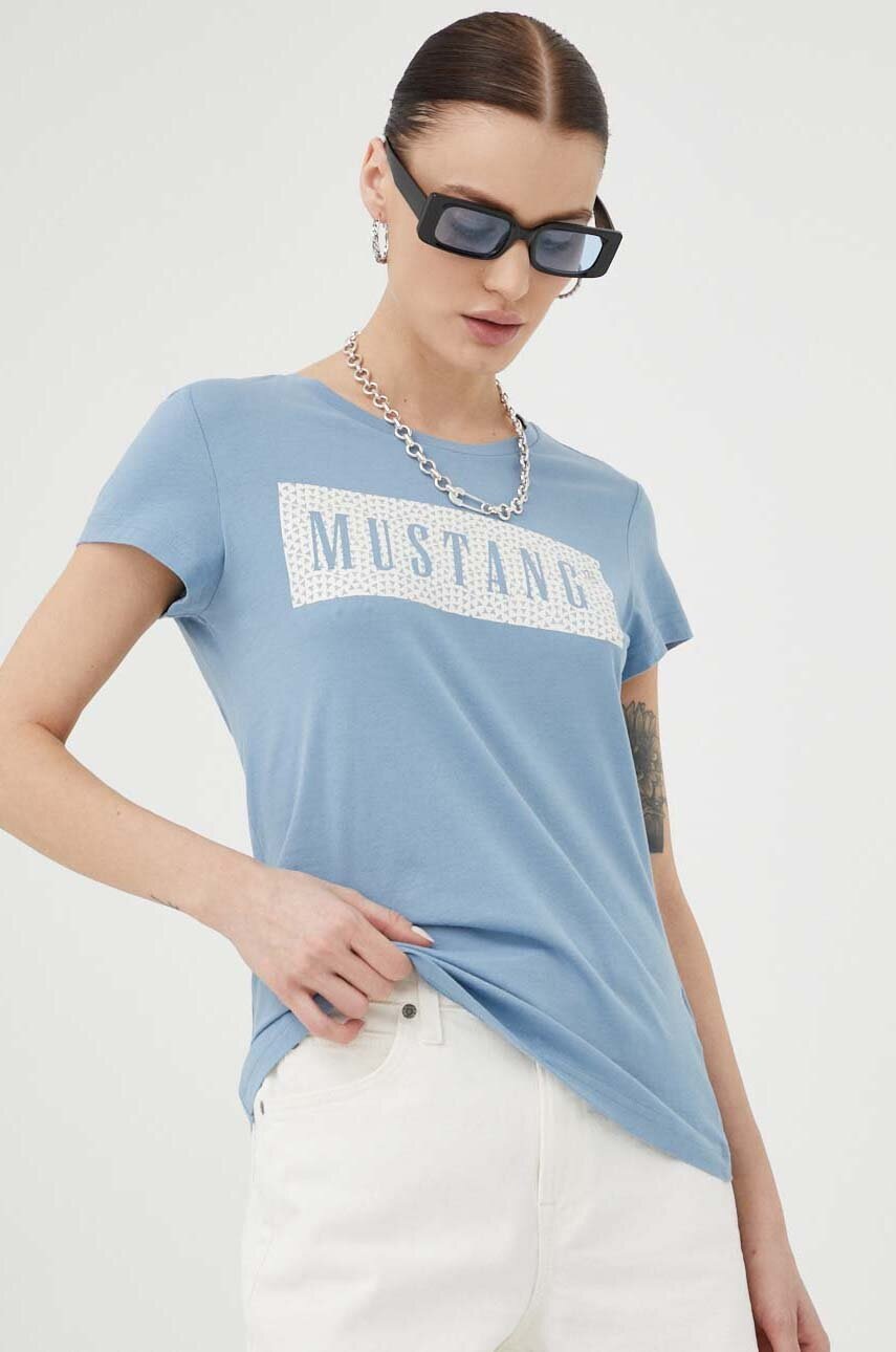 

Памучна тениска Mustang в синьо, Син