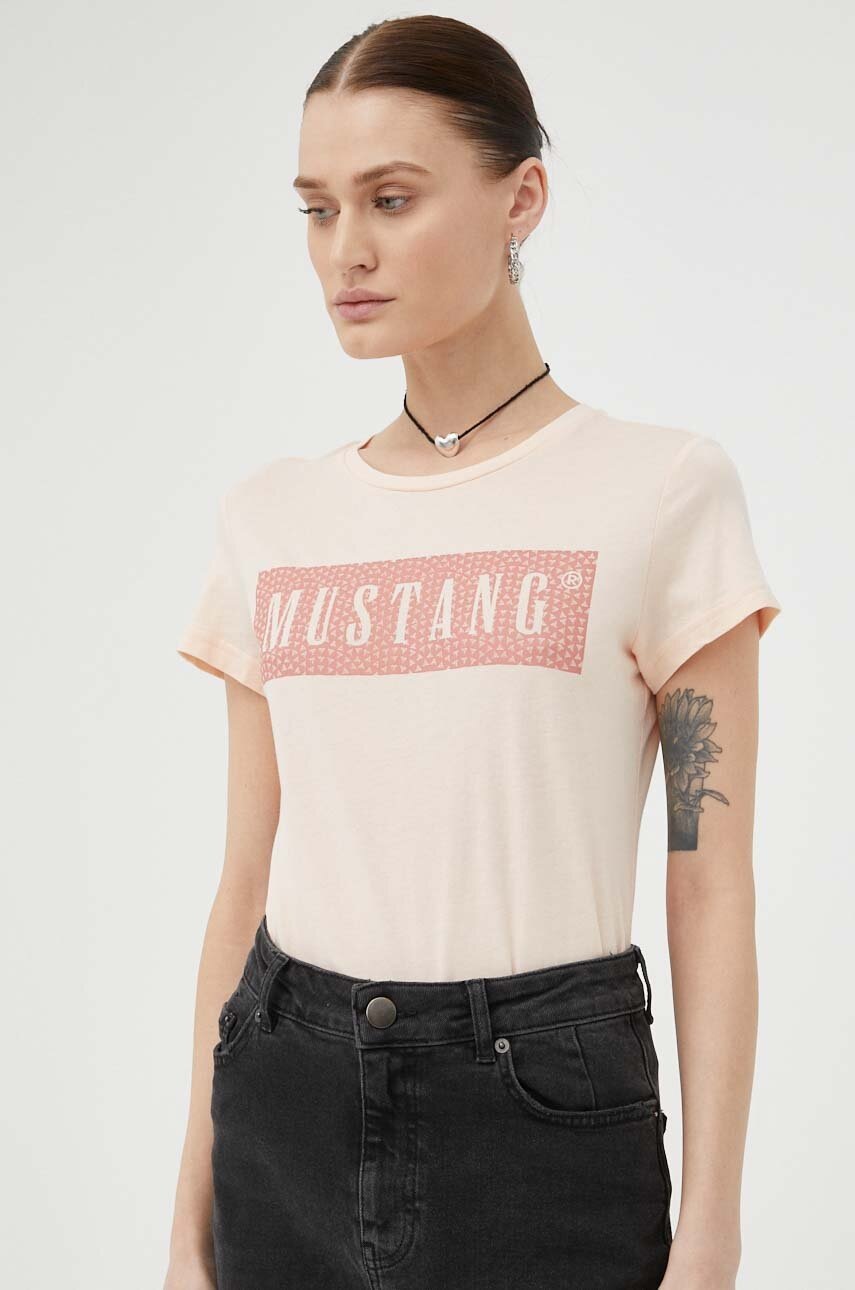 

Бавовняна футболка Mustang колір рожевий