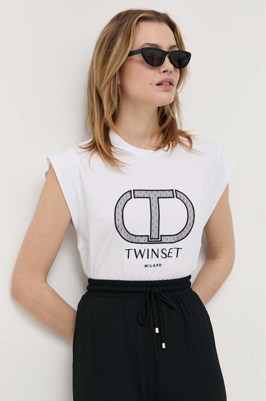 

Памучна тениска Twinset в бяло, Бял