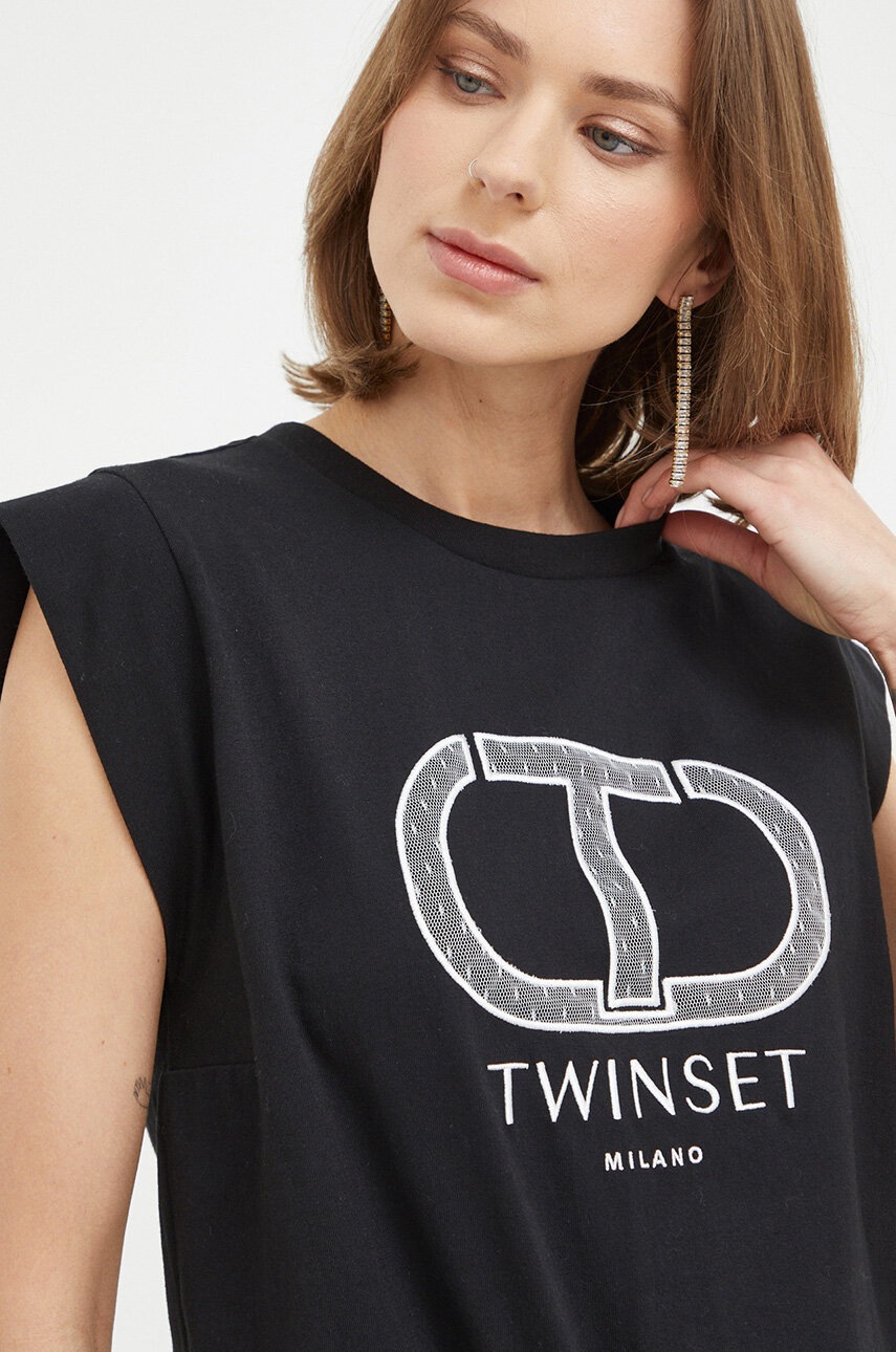 

Памучна тениска Twinset в черно, Черен
