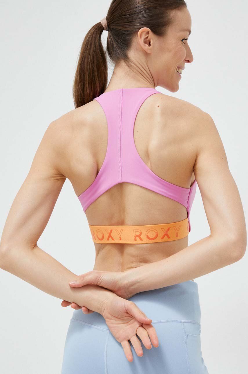 Sportovní podprsenka Roxy Bold Moves x Mizuno růžová barva - růžová -  Hlavní materiál: 88 % Re