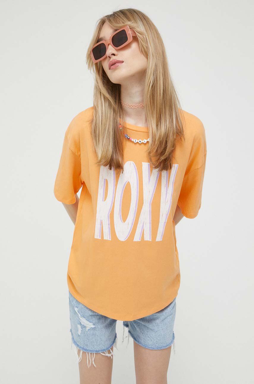 Bavlněné tričko Roxy oranžová barva - oranžová -  100 % Organická bavlna