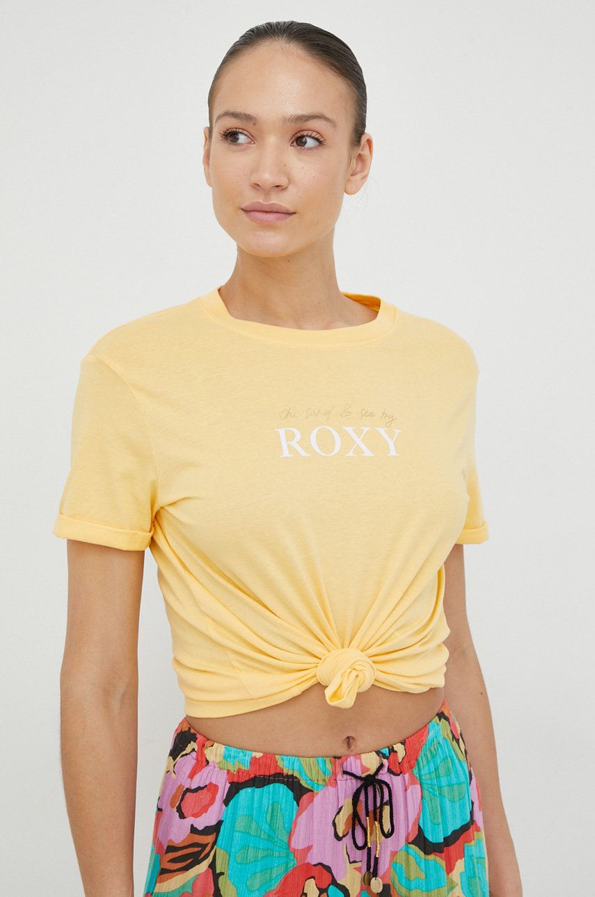Roxy Tricou Din Bumbac Culoarea Galben