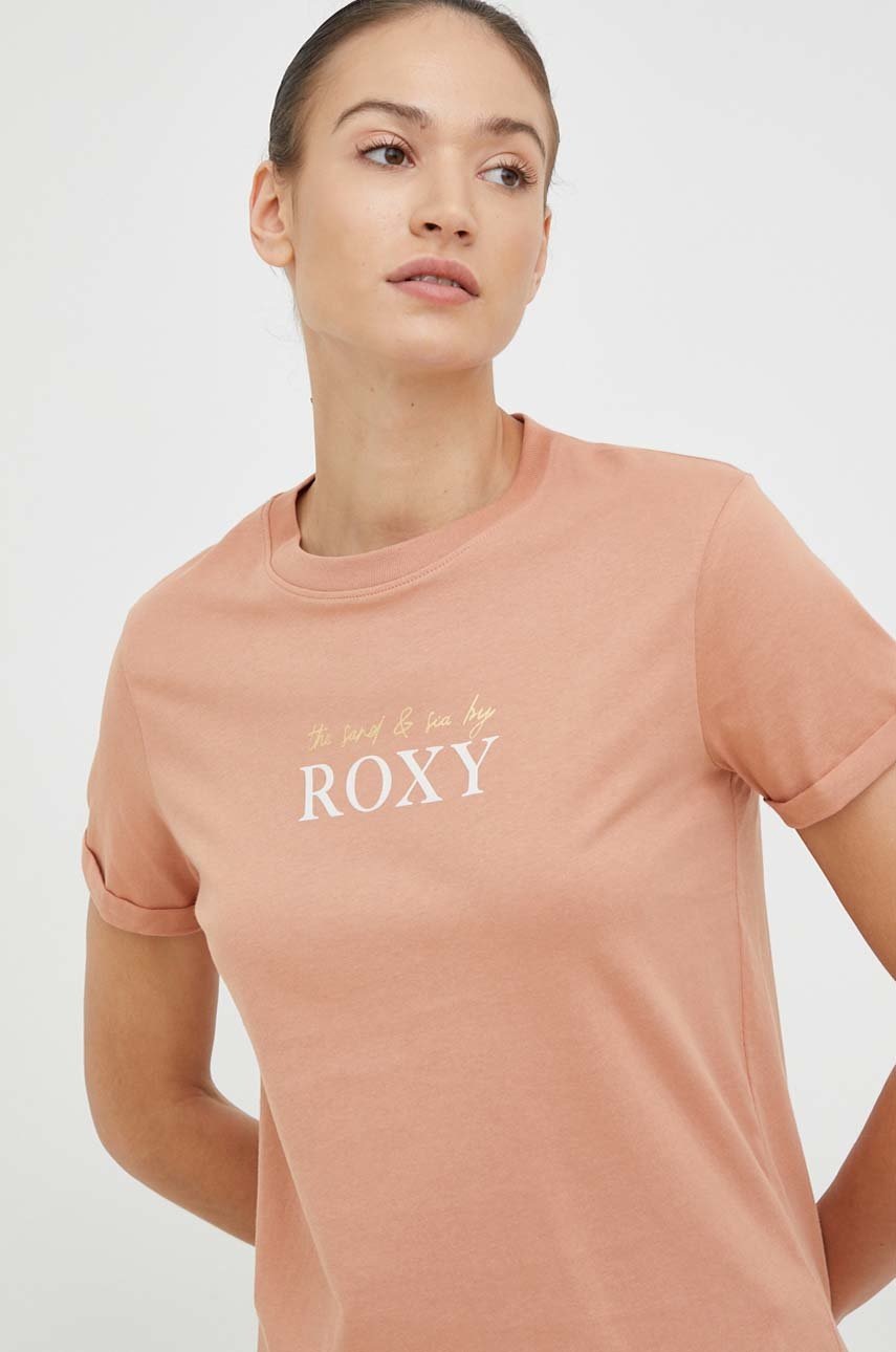 

Хлопковая футболка Roxy цвет коричневый