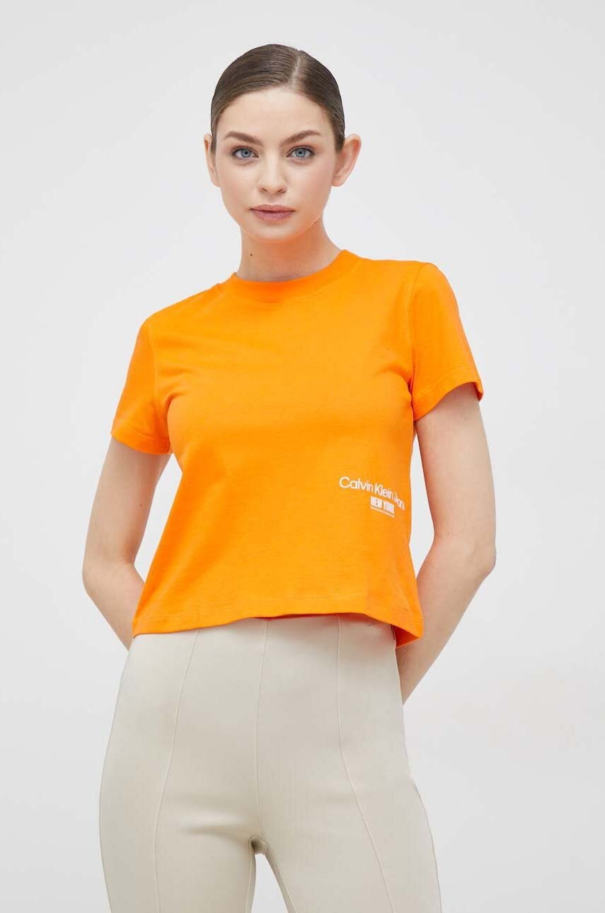 

Памучна тениска Calvin Klein Jeans в оранжево, Оранжев