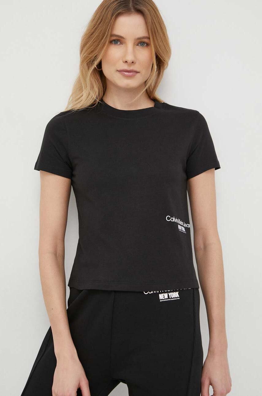 

Памучна тениска Calvin Klein Jeans в черно, Черен