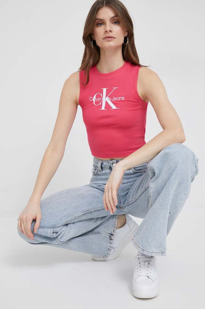 Levně Top Calvin Klein Jeans dámský, růžová barva
