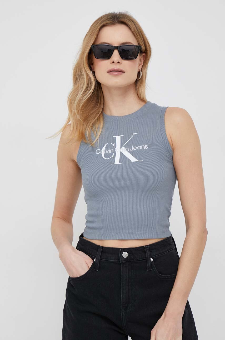 

Топ Calvin Klein Jeans дамски в сиво, Сив