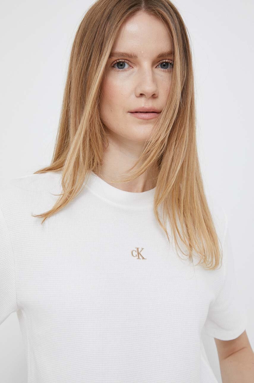 

Памучна тениска Calvin Klein Jeans в бяло, Бял