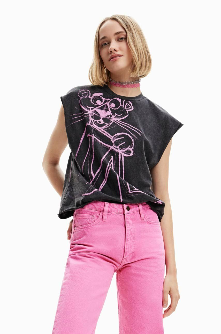 Desigual tricou din bumbac culoarea negru