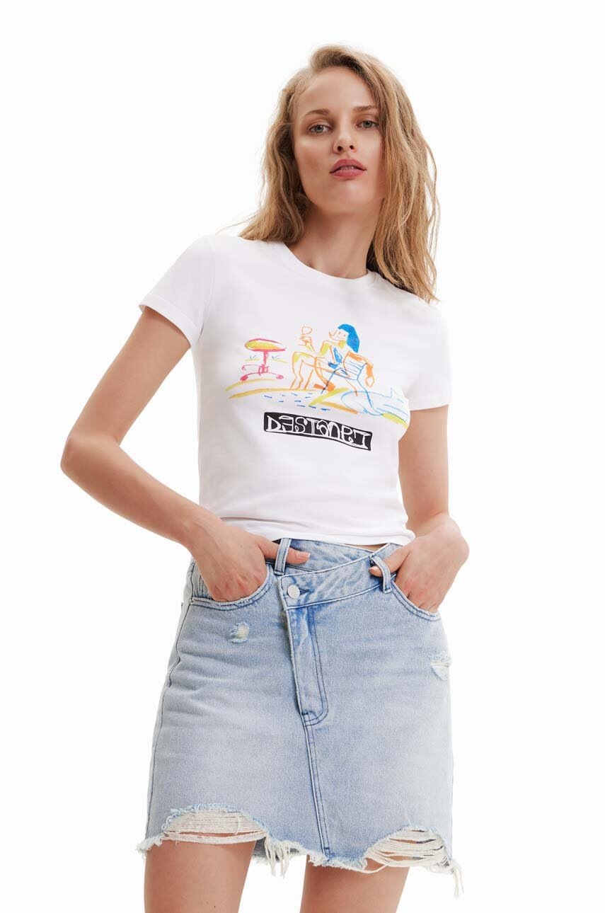 

Бавовняна футболка Desigual колір білий