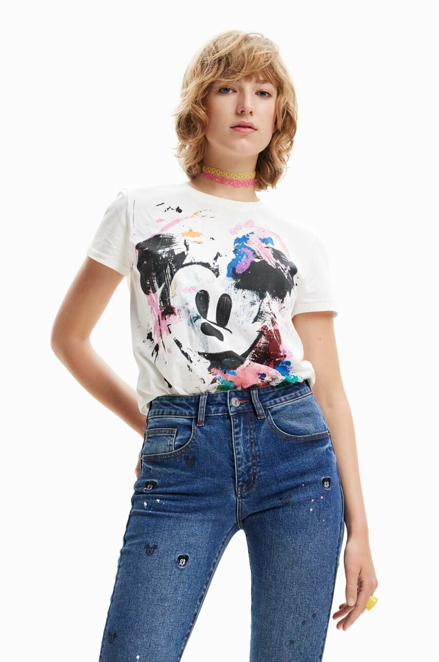 

Памучна тениска Desigual в бяло, Бял