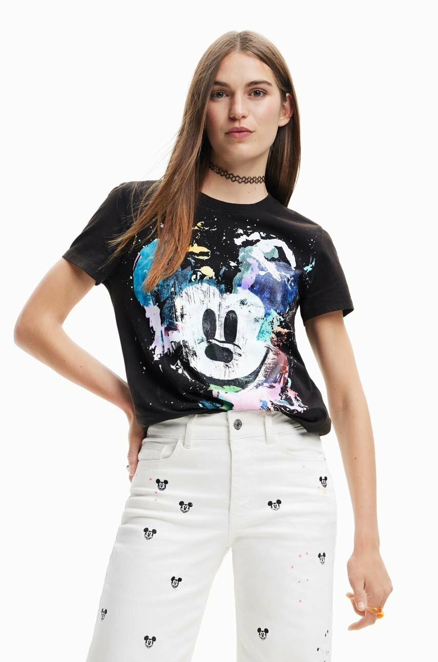 

Памучна тениска Desigual в черно, Черен