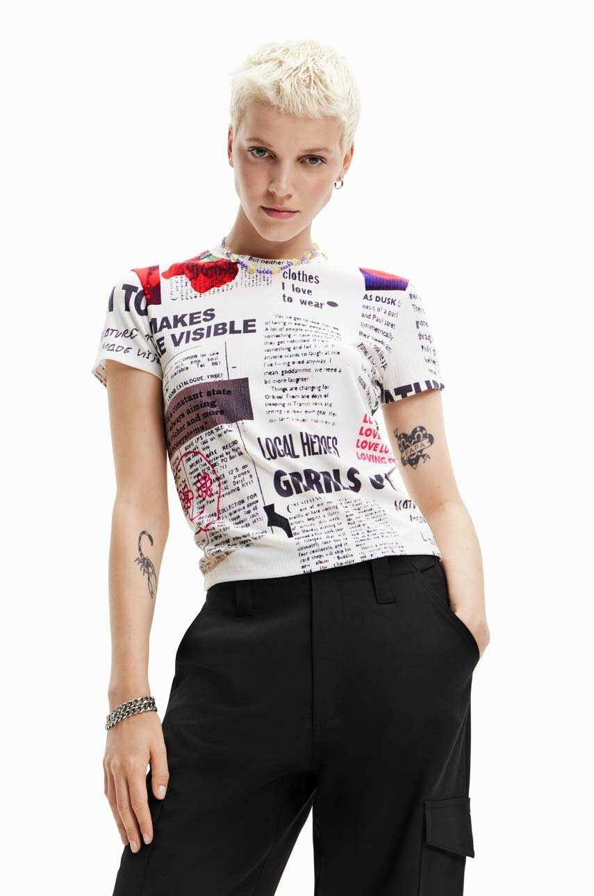 Desigual tricou femei, culoarea alb