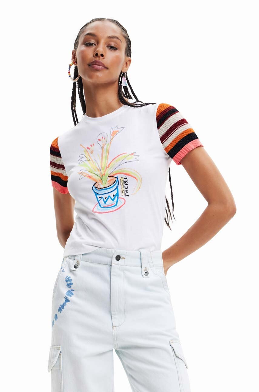 

Памучна тениска Desigual в бяло, Бял