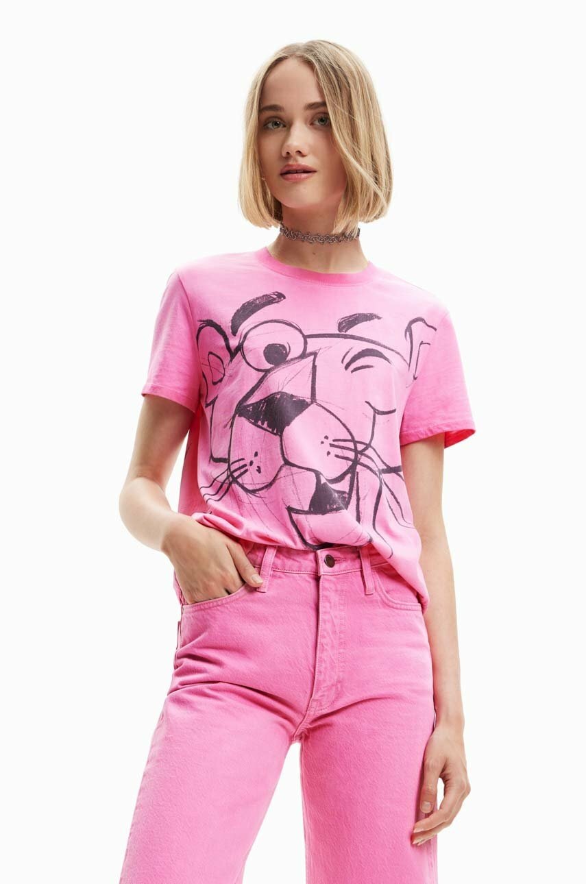 

Памучна тениска Desigual в розово, Розов