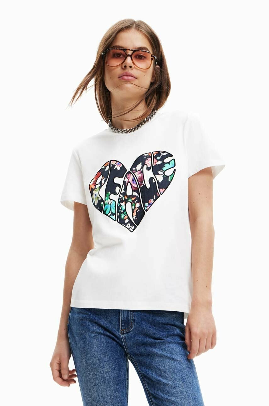 

Хлопковая футболка Desigual цвет белый