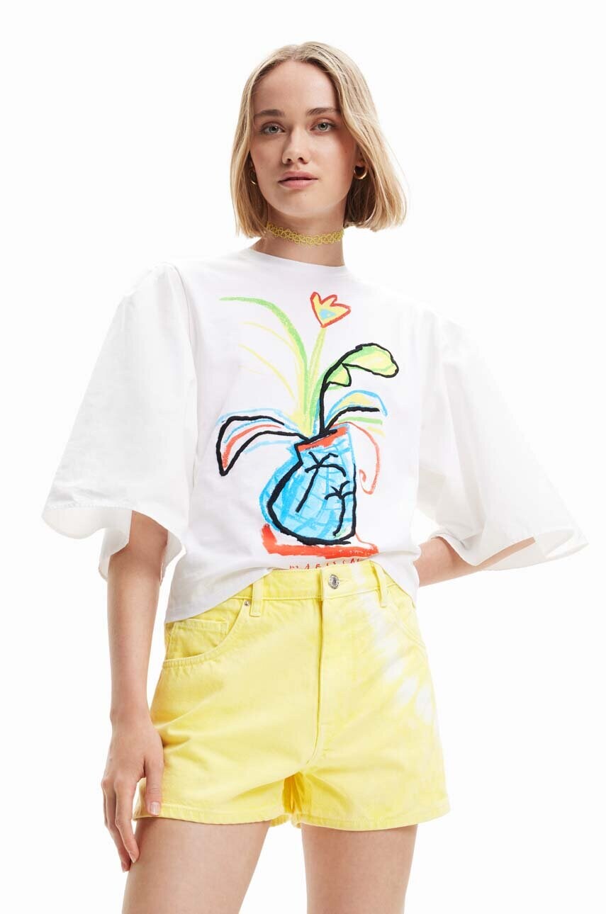 

Хлопковая футболка Desigual цвет белый