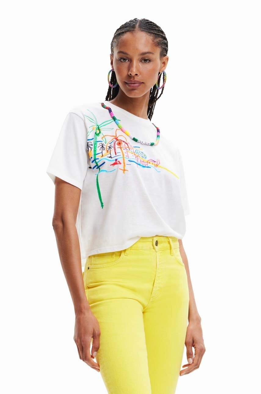 

Хлопковая футболка Desigual цвет белый