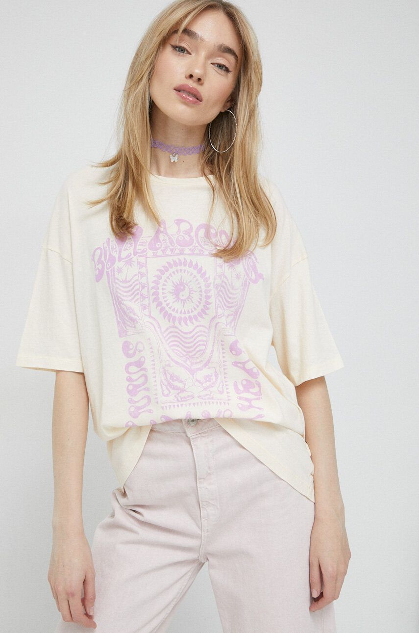 Bavlněné tričko Billabong béžová barva - béžová -  100 % Bavlna