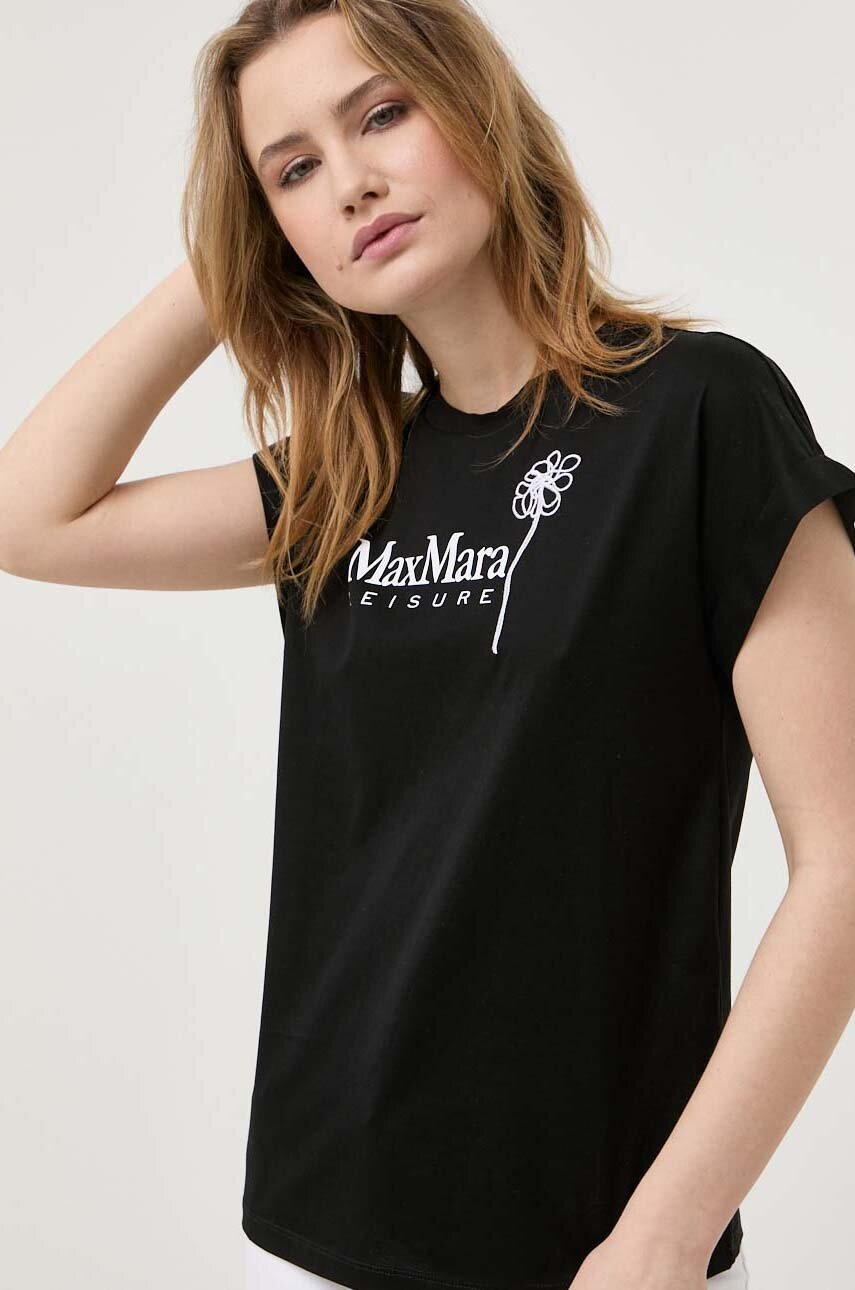 

Памучна тениска Max Mara Leisure в черно, Черен