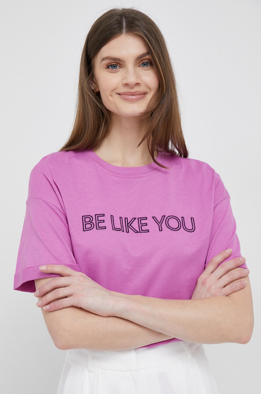 

Хлопковая футболка United Colors of Benetton цвет фиолетовый